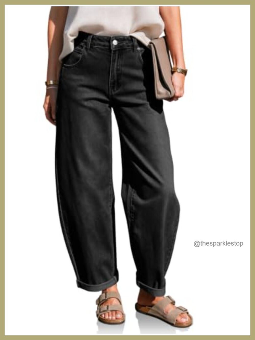High Waisted Baggy Barrel Jeans Wide Leg Cuff Denim Pants